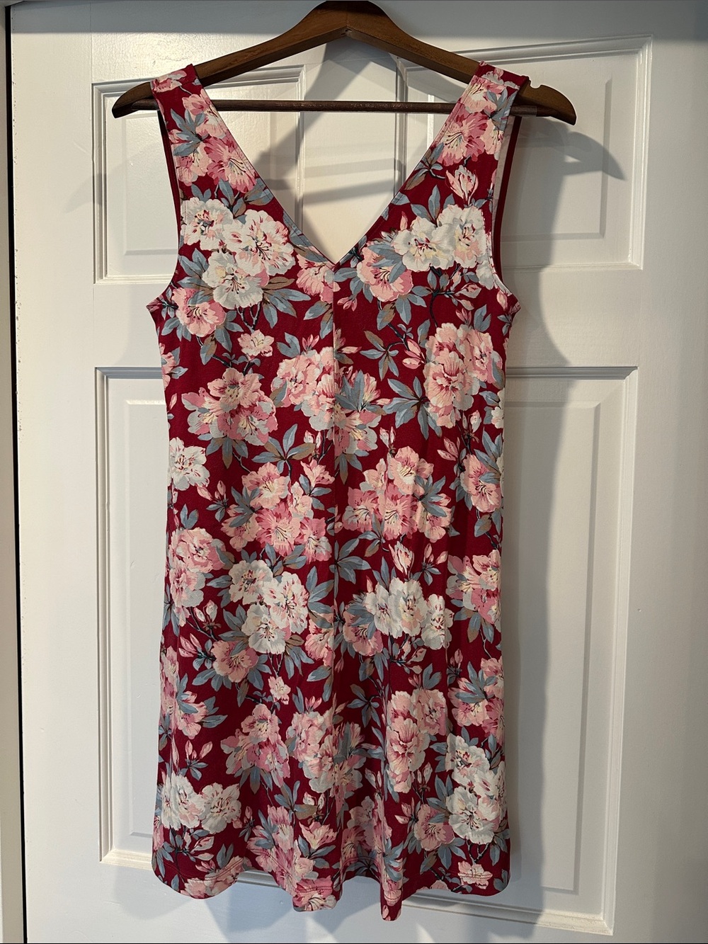 LOFT Floral Double V-Neck Sleeveless Dress - Burgundy Pink Blue, size XS